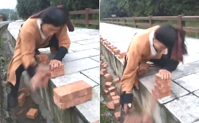 Майстор на кунг-фу поставя рекорд за чупене на тухли с голи ръце.